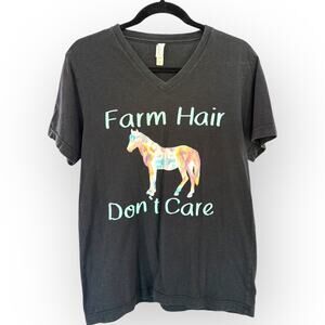 Farm Hair Don’t Care Black Graphic Tee Horse and Farm Lover Gift | Sz M [138]